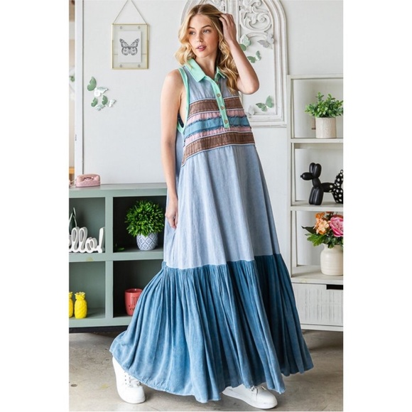 Oli&Hali Dresses & Skirts - Oli & Hali Blue Washed Sleeveless Maxi Dress